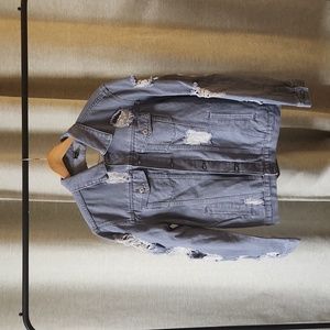 NEW ✨️ GRAY / BLUE DISTRESSED DENIM JEANS JACKET SIZE S